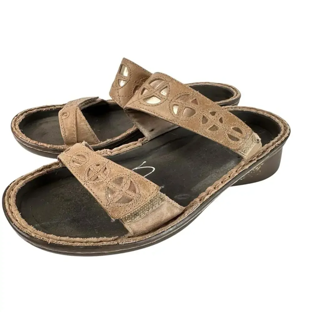 Naot Cornet Khaki Beige Leather Slide Sandals Comfort Walking Shoes Size 6